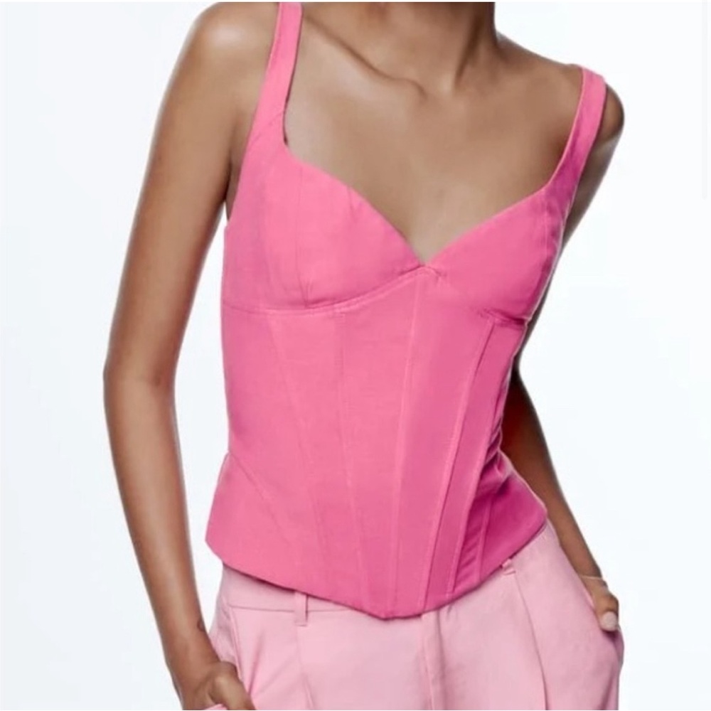 Zara Pink Denim Corset Top Size Small